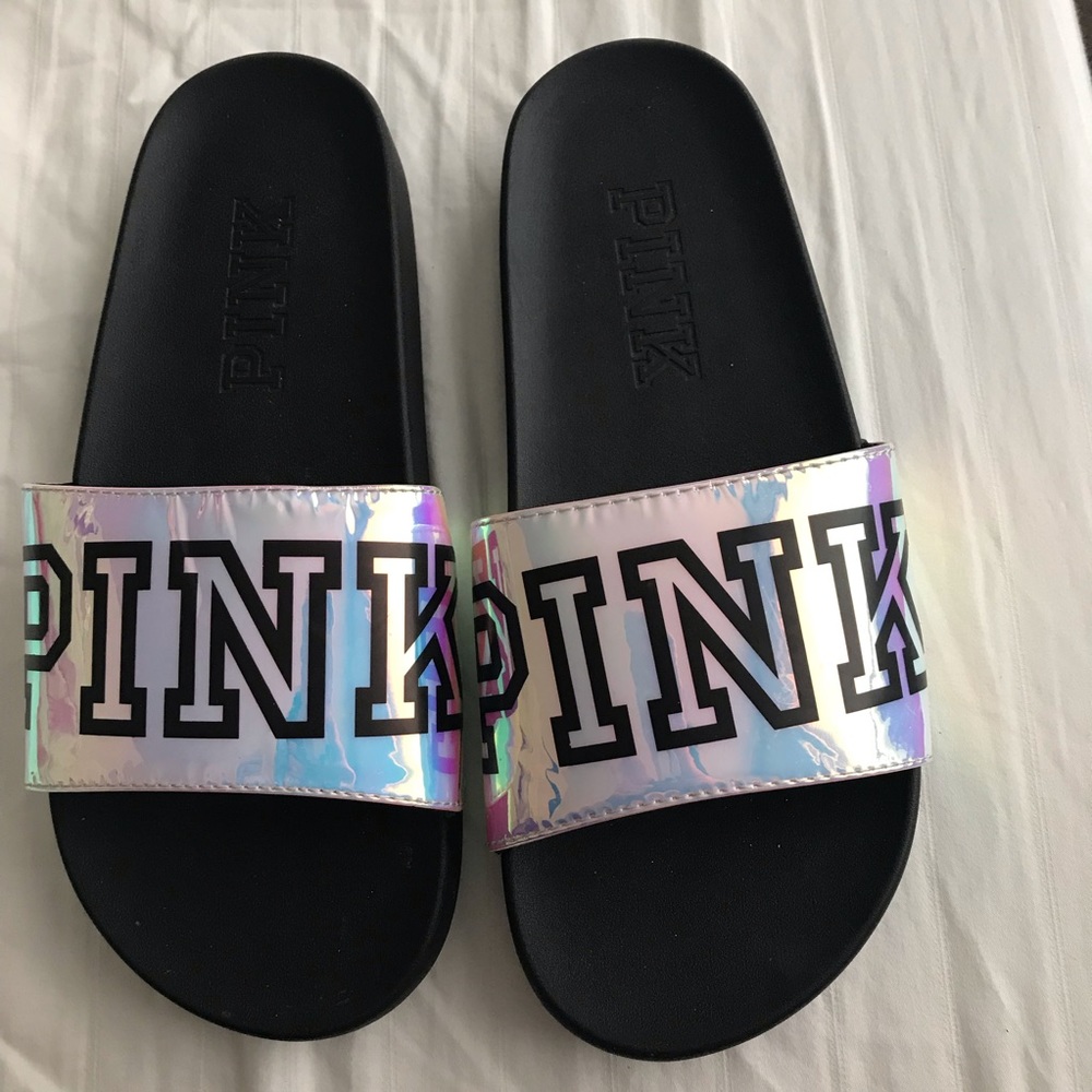 NWT VS PINK HOLOGRAPHIC SLIDES